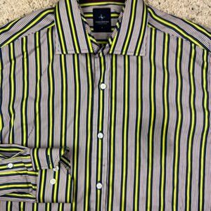 Tailorbyrd Dress Shirt Striped Lime Green Red Blue L/S Mens Large Button Up￼